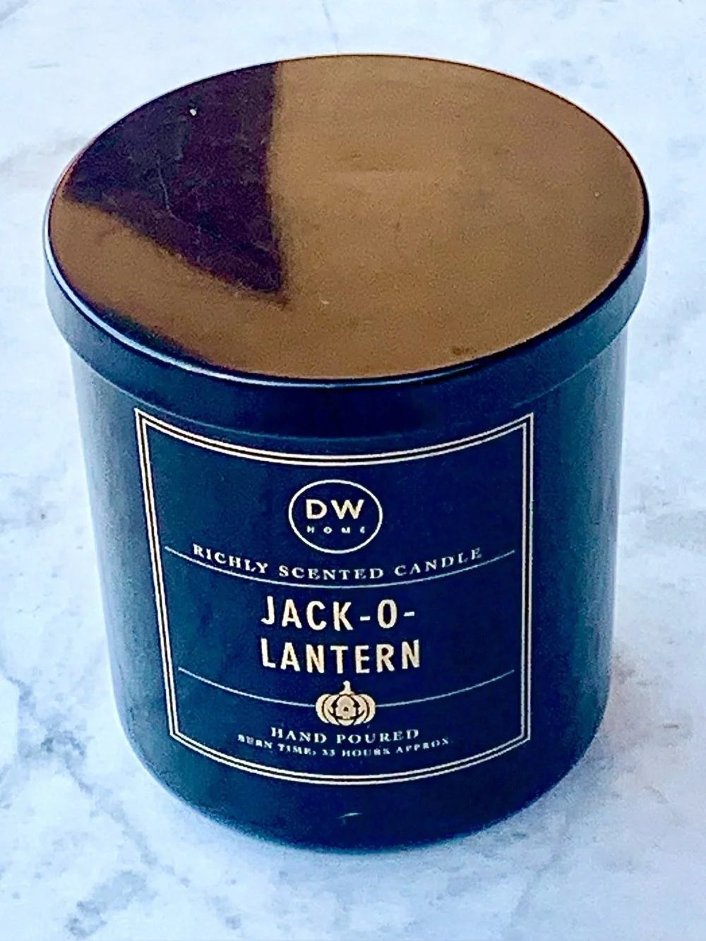 DW Home CANDLE BLACK & Gold Jack-O-Lantern Scented Candle NEW SOY WAX 9.1 OZ